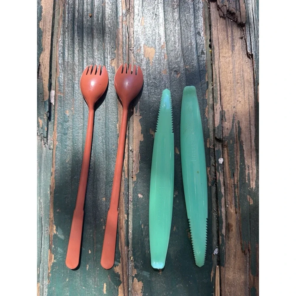 Tupperware Fork O‎ Spoons Sporks Orange Grapefruit Lettuce Corer Teal Lot Of 4